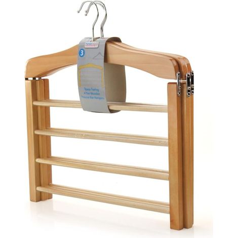 3 cintres à pantalons en bois Avec 4 barres à pantalons antidérapantes 38cm Cintres en bois naturel (1/5)