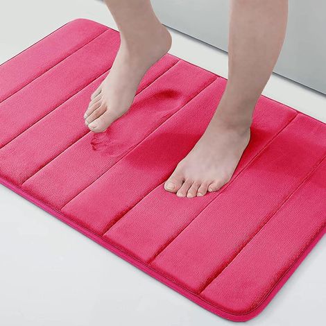 Tapis de Bain en Mousse à Mémoire de Forme Rose, Ultra Doux Antidérapant et Absorbant, Lavable en Machine, Douche (1/5)
