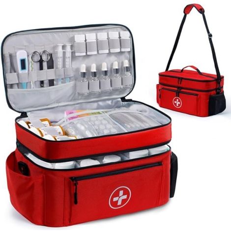 Trousse de premiers secours médicale multipoches, étui rangement pour flacons pilules et médicaments (1/5)