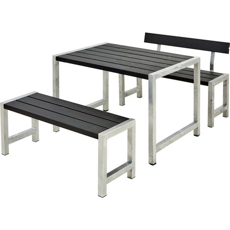 Plus Cafegarnitur Tisch und 2 Bänke & 1 Rückenlehne RAL 9005 Schwarz (1/3)