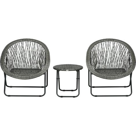 Ensemble jardin pliable 2 chaises + table basse cadre acier gris mobilier terrasse balcon