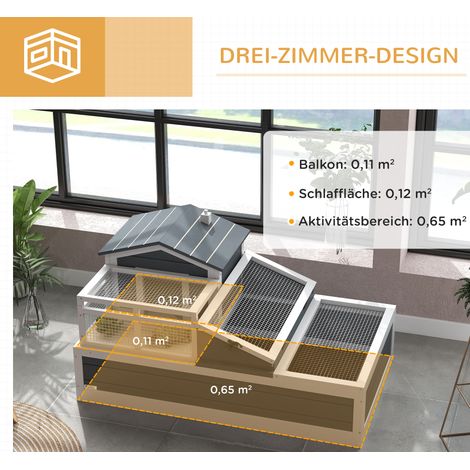 Maison pour tortues 2 niveaux, intérieur et extérieur, balcon, bois de pin gris (1/5)