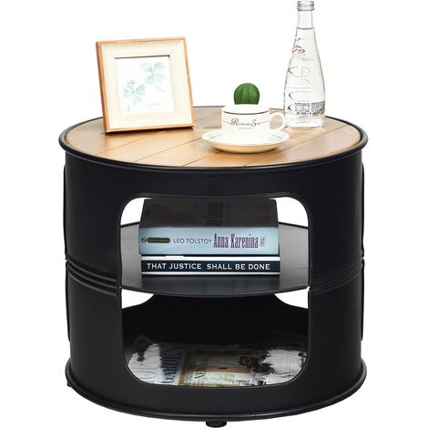 3-Tier Round End Table Coffee Snack Table Rustic Storage Side Table Nightstand