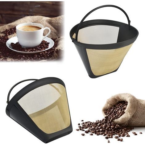 2-piece coffee filter set, size 4, permanent coffee filter, stainless steel coffee filter, mesh basket, washable gold filter, reusable plastic permanent coffee filter with handle for the (1/5)