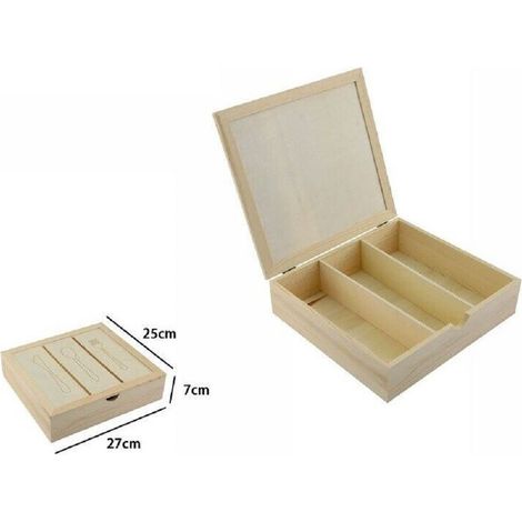 TRADE SHOP - Portaposate Porta Posate Contenitore 3 Posti In Legno Stoviglie 27x25x7cm 74023a -