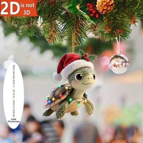 Guirlande De Noël Tortue - Décoration En Acrylique 2D Pour Arbre De Noël Intérieur Extérieur - Lot De 1 Ou 5 Pièces (1/5)