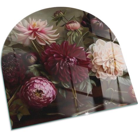 Vetro Decorativo Per Camino E Soggiorno Piastra In ESG Vetro Moderno Per Stufa A Legna Per Camino Bouquet di fiori in dettaglio 100x100 cm (1/5)