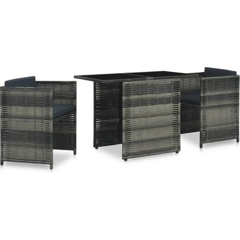 Ensemble de bistro 3 pcs,Salon de jardin avec coussins Résine tressée Gris CFW59739 (1/5)