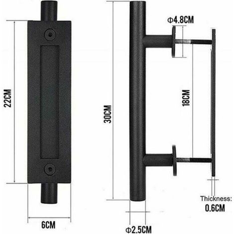 Poignée de porte coulissante rétro, en alliage d'aluminium noir, encastrée, compatible avec les portes coulissantes en bois, 30 cm (1/4)