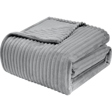 Woltu – Couverture polaire 150x200 cm – Flanelle 280 g/m² – Design rayé gris – Douce et légère pour confort toute l'année