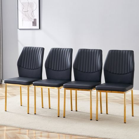 Set di 4 sedie da pranzo in PU e metallo con schienale imbottito, stile moderno, nero e oro (1/5)