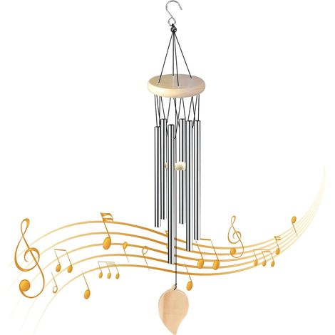 Carillons de Vent, Carillons Éoliens en Bois de Pin avec 6 Tubes en Alliage d'aluminium pour Ornements Patio de Jardin Arrière-Cour Maison (1/4)