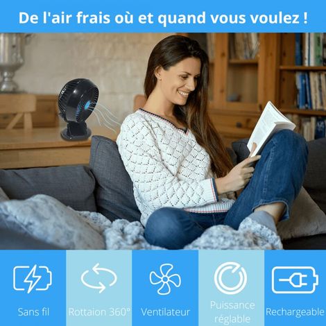 Venteo – Mini ventilateur sans fil rechargeable – Puissance réglable – Tête orientable 360° – Autonomie lithium-ion – Chargeur USB inclus (1/5)