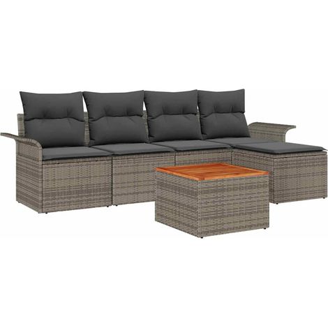 Garden Sofa Set with Cushion 6 pcs Grey Poly Rattan vidaXL