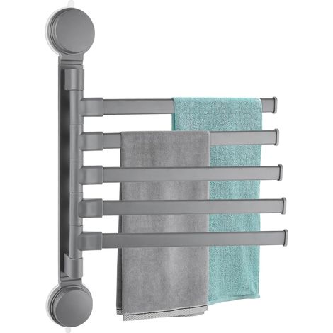 Porte-serviettes sans perçage, pivotant à 180°, à 3 bras, à ventouse, en alliage d'aluminium, jusqu'à 30 cm, pour cuisine, WC, vestiaire et salle de bain (5 barres en fer) (1/5)