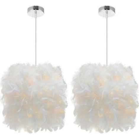 Ensemble de 2 lustres QttvbTna, abat-jour en plumes blanches, 22 x 25 cm, réglable, E27, pour chambre, salon (1/5)