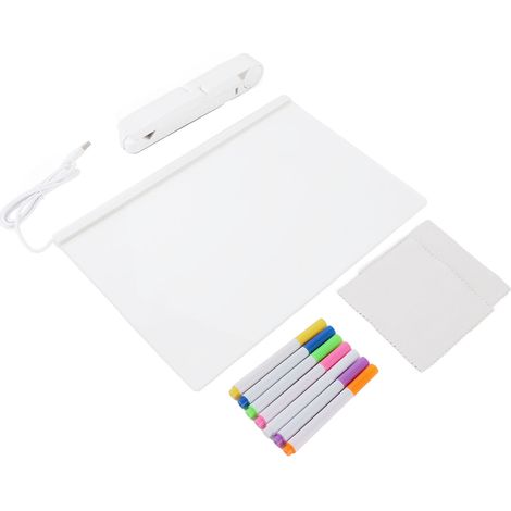 Tableau blanc effaçable à sec en acrylique avec éclairage LED, bloc-notes de bureau transparent et 7 marqueurs inclus. (1/5)