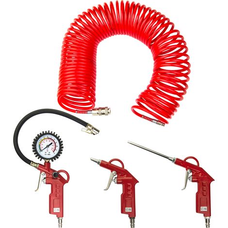Druckluft Werkzeugset 4 teilig Ausblaspistole Reifenfüller Spiralschlauch (1/5)