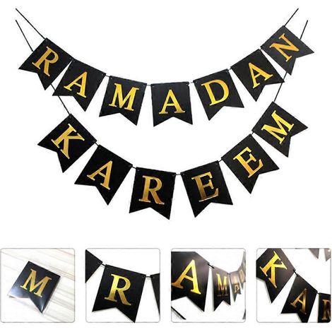 1 guirlande de fanions en papier pour la décoration de l'Aïd Moubarak, idéale pour les fêtes du Ramadan et la décoration intérieure. (1/4)