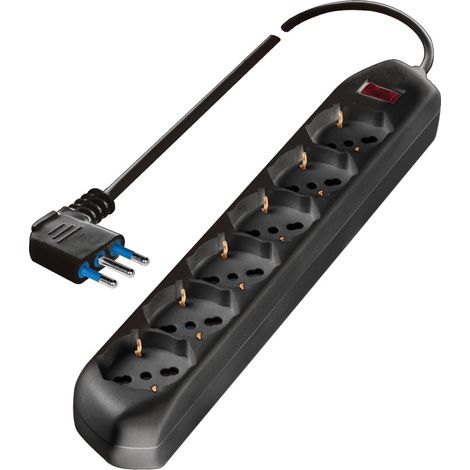presa multipla pluristandard poly pool con 6 prese colore nero (1/6)