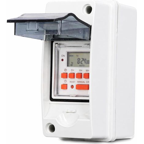 Minuterie Murale Numérique Programmable avec Batterie de 200 MAh, 7 Jours, 28 Réglages de Minuterie Marche/arrêt, Idéal pour L'extérieur, Les Lampes, la Piscine, L'aquarium (1/5)