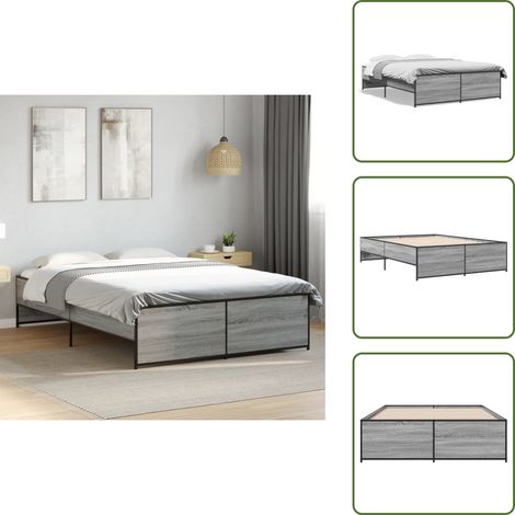 The Living Store Cadre de lit sans matelas sonoma gris 120x200 cm - Cadre De Lit - Lit Double - Lit Sommier - Lit Design - Lit Moderne (1/5)