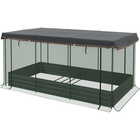 Orto rialzato in acciaio con rete antiuccelli e telo ombreggiante, grigio scuro, 230x110x110 cm (1/4)