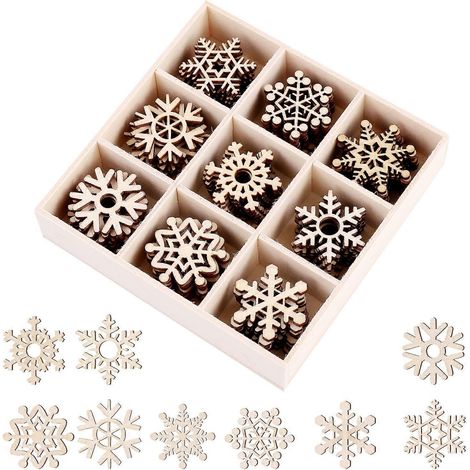 Amosfun Lot de 72 décorations de Noël à suspendre, en bois, en forme de flocons de neige, pour les fêtes de fin d'année.