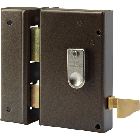 Serrure en Applique Verticale à tirage Gauche, Porte d'Entrée, Porte intérieure - 67285/SC G - Cor de Chasse, Sûreté à Gorge, Axe à 44 mm, Utilisation intérieure, 2 Clés fournies, Marron (1/5)