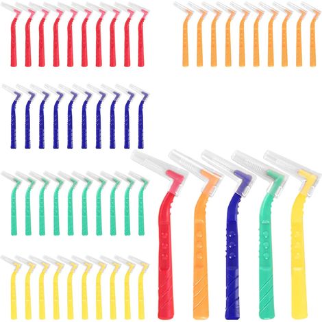 50 Pièces Brossettes Interdentaire, 5 Tailles Brossette Interdentaires en Forme de L, Portables Brossettes Interdentaires, pour Inter Dentaire Hygiène Interdentaire (5 Couleurs) (1/5)