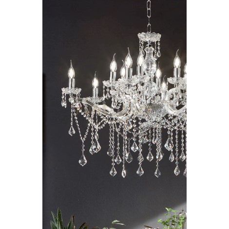LAMPADARIO DAMASCO 6 LUCI CRISTALLO E CROMO ATTACCO E14 D.75CM