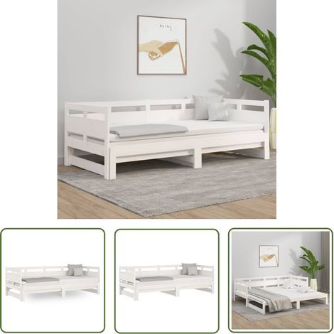 The Living Store Lit coulissant sans matelas blanc 2x(80x200)cm - Canapé Lit - Lit Invité - Lit Tiroir - Meuble Compact - Design Convertible (1/5)