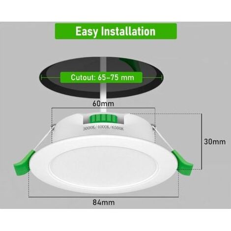 Spot Led Encastrable Salle de Bain,Spots LED 230V, 7W Trou Φ 65-75mm, IP44, Dimmable, Spot Led Encastrable Extra Plat, Blanc Chaud 3000K Blanc Neutre 4000K Blanc Froid 6500K, Lot de 6 (1/5)