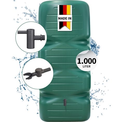 GARANTIA CUBUS Regentonne Komplett-Set 1000 Liter dunkelgrün inkl. Kunststoff-Auslaufhahn und Fallrohranschluss (1/5)