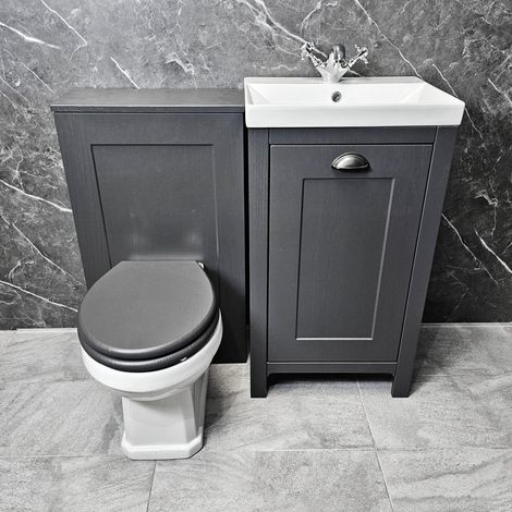 Derby 1000mm Light Grey or Dark Grey Vanity Bathroom Suite + Toilet, Dark Grey Oak-No Tap & Waste (1/5)