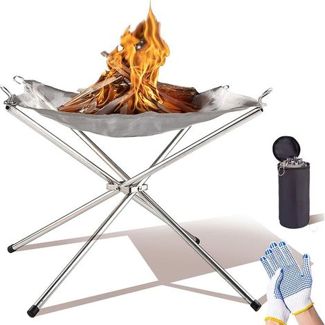 Outdoor Fire Pits - Portable Fire Pits Stainless Steel Mesh BBQ Accessories for Campervan - Foldable Wood Burning Bonfire Firepit for Garden, Camping, Backyard, Picnic. (small size: 424234cm)