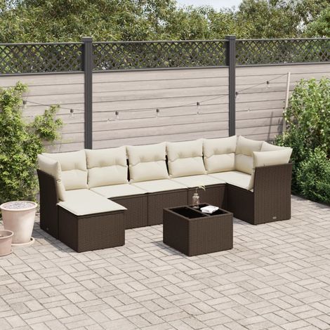 Set sofás de jardín 8 piezas y cojines ratán sintético marrón vidaXL (1/3)