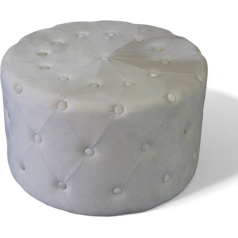 Pouf rotondo in velluto beige design moderno bottonato con diametro 67xH41 cm (1/3)