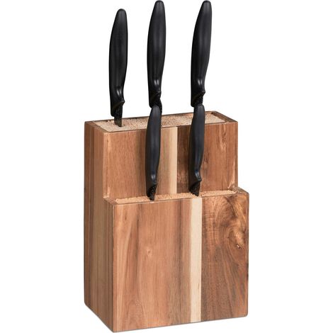 Bloc Acacia Non Garni, Porte Bois, Rangement Couteaux Universel 24x18x11,5cm, nature (1/5)