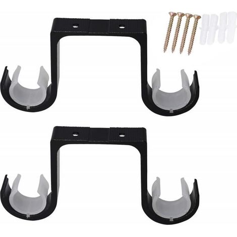 Supports de double tringle à rideaux, support de tringle à rideaux en alliage d'aluminium, tringle à rideaux au plafond, Noir (1/3)
