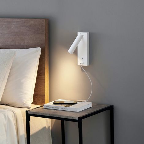 Kosilum – Applique murale liseuse LED blanche 18 cm – Port USB intégré – Orientation 350° – Design moderne pour chambre