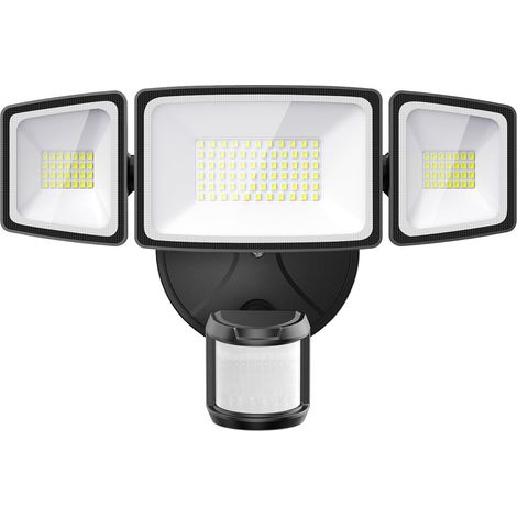 Onforu 55W 5000 LM Projecteur LED Détecteur de Movement IP65 Etanche Spot Lampe 3 Tête 6500K Blanc Froid Éclairage de Sécurité Extérieur PIR pour Jardin Cour Entrée Terrace (1/5)
