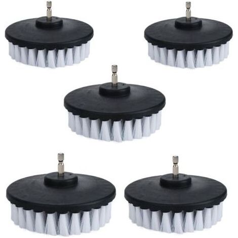 Lot de 5 brosses à récurer électriques à poils souples blancs de 10,2 cm pour nettoyer voiture, bateau, siège, tapis, tapisserie d'ameublement et porte de douche (1/5)