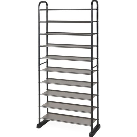 Scarpiera 66 x 29 x 152 cm grande capacità fino a 50 paia rimovibile design contemporaneo in metallo nero 200021022