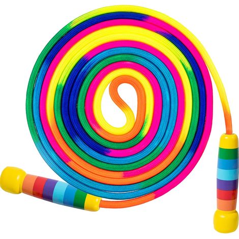 Corde à Sauter Enfants – Longue Corde à Sauter Multijoueur, Corde Arc-en-ciel avec Poignées en Bois, Skipping Rope pour Filles & Garçons dès 6 8 10 Ans (1/5)