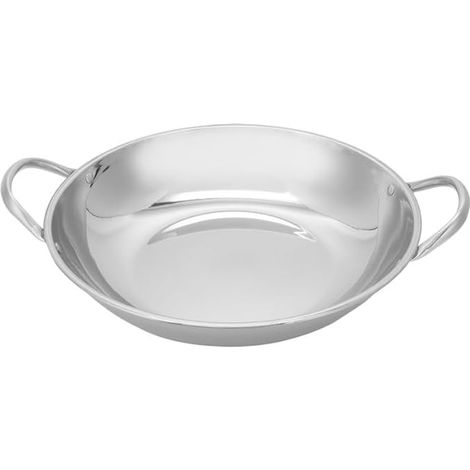 24 cm Flat Bottom Wok Stainless Steel Heat Resistant Double Handle Non-Slip for Cooking Home Cooking Pot Dry and Hot (1/5)