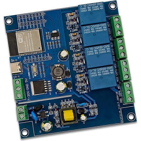 Module relais ESP32-C5 4 canaux WiFi 6 + Bluetooth, carte de développement IoT pour maison connectée sans fil alimentée AC/DC (1/5)