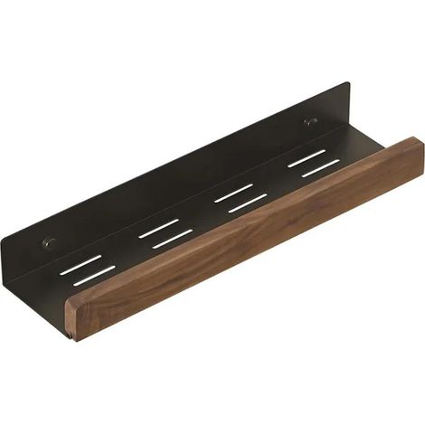 Étagère de rangement murale en bois de noyer noir avec éclairage intégré, style luxueux, pour salle de bain ou salon, non perforée. (1/5)