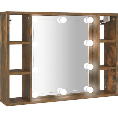 Armoire à miroir avec LED Chêne fumé 76x15x55 cm (1/5)