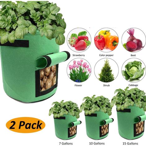 MINKUROW Borsa Per Fioriere, Confezione Da 2, Con Patta Di Accesso E Manici, Per Patate, Vasi Per Piante, Sacchi Per Piante, Fioriere, Fioriere, Fioriere, Verde (Dimensioni: 7 Galloni) (1/5)